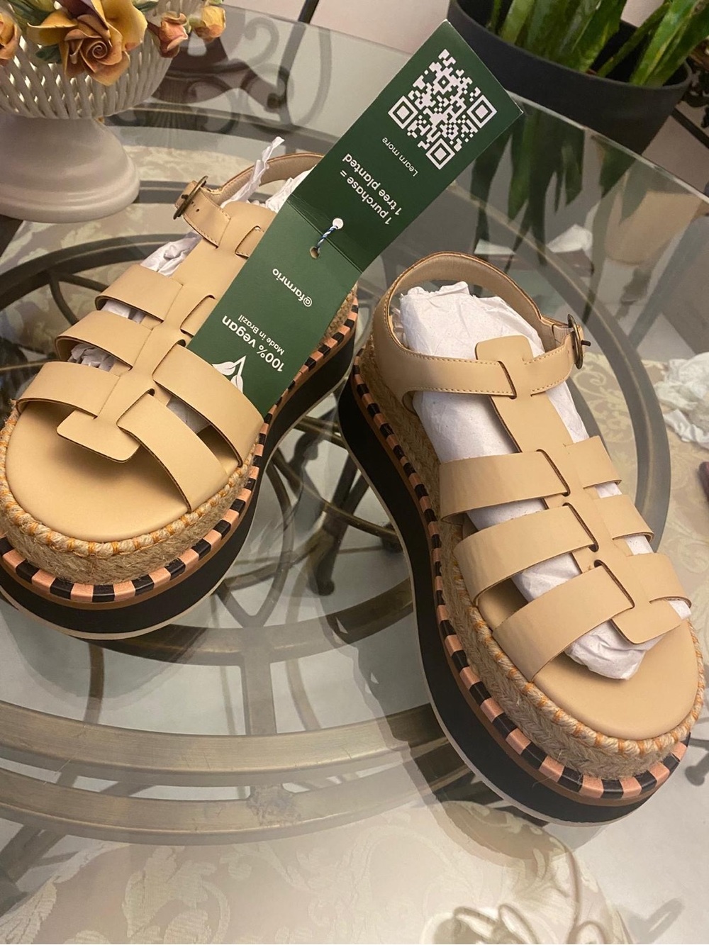 FARM Rio Beige Platform Fisherman Sandals with Braided Espadrille Trim